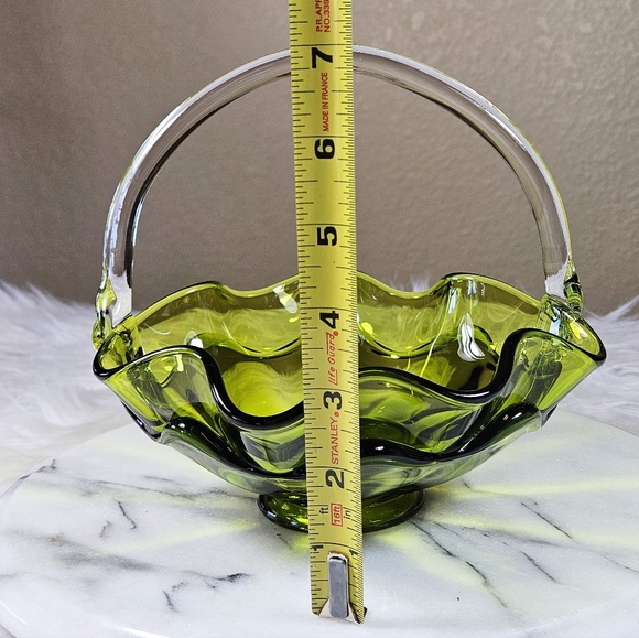 Vintage Viking Green Art Glass Epic Double Crimped Layer Basket - Picture 6 of 8